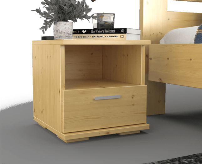 SEO. Nobis Kiefer Massivholz Nachttisch Nachtschrank | 1 - Schublade und 1 Regal | 100% Bio Kiefer - Natur Linkreich