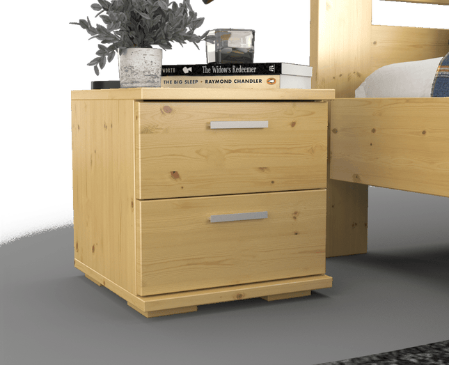 SEO. Nobis Kiefer Massivholz Nachttisch Nachtschrank | 2 - Schubladen | 100% Bio Kiefer - Natur Linkreich