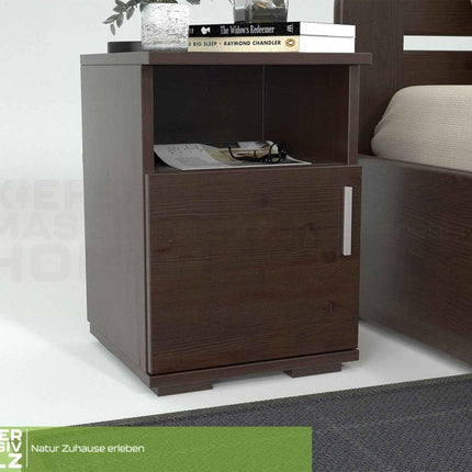 SEO. Nobis Kiefer Nachttisch 100% Bio | Massivholz Nachtschrank mit 1 Tür und 1 Regal - Wenge Linkreich