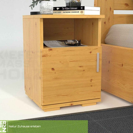 SEO. Nobis Kiefer Nachttisch 100% Bio | Massivholz Nachtschrank mit 1 Tür und 1 Regal - Natur Linkreich