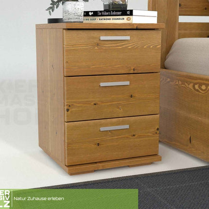 SEO. Nobis Kiefer Nachttisch 3-Schubladen | Massivholz Nachtschrank aus 100% Bio Kiefer - Antik Kiefer Linkreich