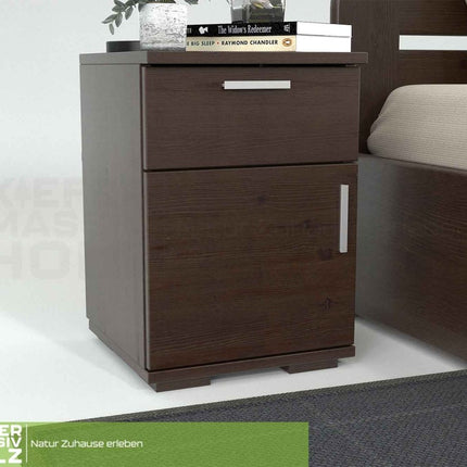 SEO. Nobis Kiefer Nachttisch | Massivholz Nachtschrank mit 1 Schublade und 1 Tür | 100% Bio Kiefer - Wenge Linkreich