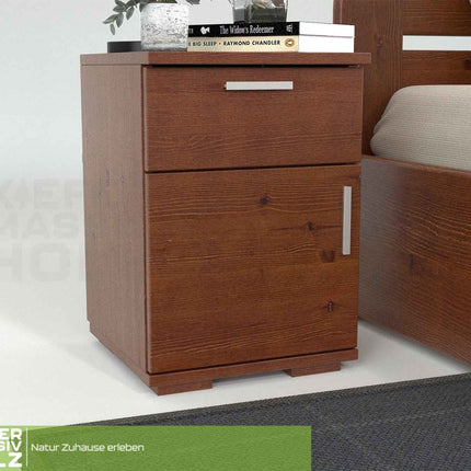 SEO. Nobis Kiefer Nachttisch | Massivholz Nachtschrank mit 1 Schublade und 1 Tür | 100% Bio Kiefer - Kolonial Linkreich