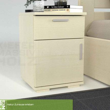 SEO. Nobis Kiefer Nachttisch | Massivholz Nachtschrank mit 1 Schublade und 1 Tür | 100% Bio Kiefer - Weiss Linkreich