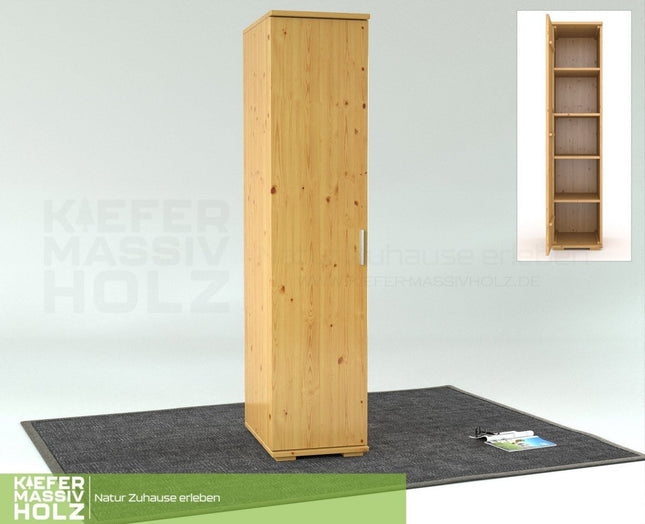 SEO. Nobis Kleiderschrank | 59 cm Tiefe 1 - Türig mit Kleiderstange | 100% Bio Kiefer Massivholz - Natur Linkreich