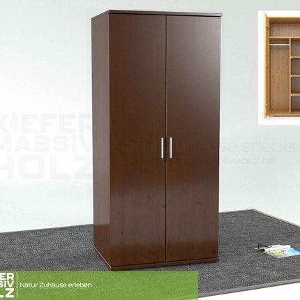 SEO. Nobis Kleiderschrank Bio Kiefer | 2-Türig mit Kleiderstange und Regalen aus 100% massivem Holz - Nussbaum Linkreich