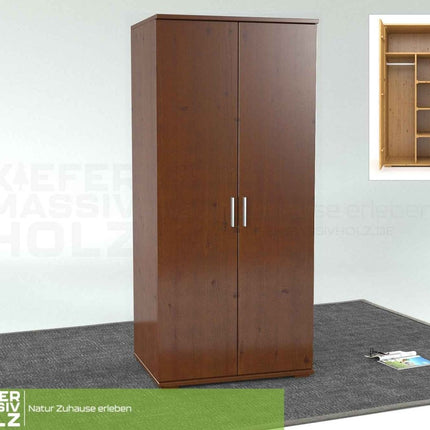SEO. Nobis Kleiderschrank Bio Kiefer | 2-Türig mit Kleiderstange und Regalen aus 100% massivem Holz - Kolonial Linkreich