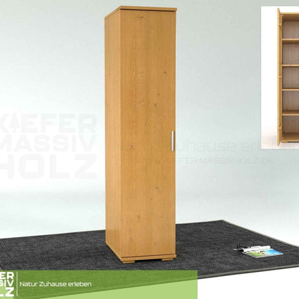SEO. Nobis Kleiderschrank Bio Kiefer | 42 cm Tiefe 1-Türig mit Kleiderstange aus 100% Bio Kiefer Massivholz - Capuccino Linkreich