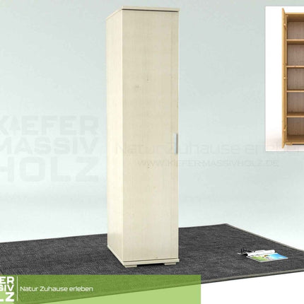 SEO. Nobis Kleiderschrank Bio Kiefer | 42 cm Tiefe 1-Türig mit Kleiderstange aus 100% Bio Kiefer Massivholz - Weiss Linkreich