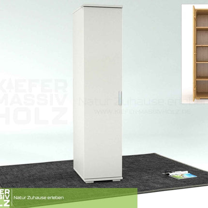 SEO. Nobis Kleiderschrank Bio Kiefer | 59 cm Tiefe 1-Türig mit Kleiderstange aus 100% Bio Kiefer Massivholz - Schneeweiss Linkreich