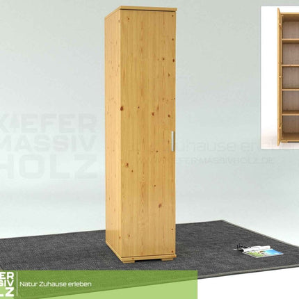 SEO. Nobis Kleiderschrank Bio Kiefer | 59 cm Tiefe 1-Türig mit Kleiderstange aus 100% Bio Kiefer Massivholz - Natur Linkreich