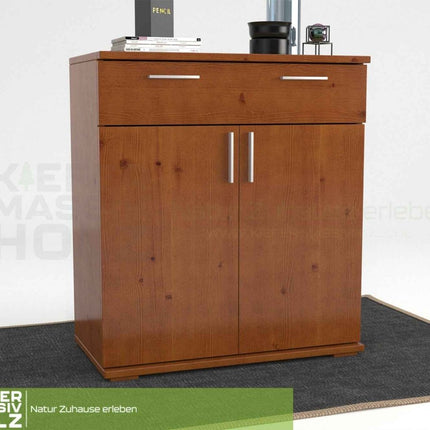 SEO. Nobis Kommode 100% Bio Kiefer | Sideboard mit 1-Schublade und 2-Türen | 90cm hoch - Kirsch Linkreich