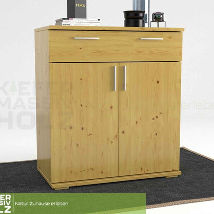 SEO. Nobis Kommode 100% Bio Kiefer | Sideboard mit 1-Schublade und 2-Türen | 90cm hoch - Natur Linkreich