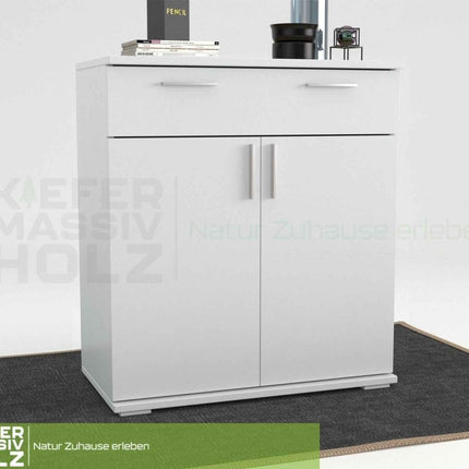 SEO. Nobis Kommode 100% Bio Kiefer | Sideboard mit 1-Schublade und 2-Türen | 90cm hoch - Schneeweiss Linkreich