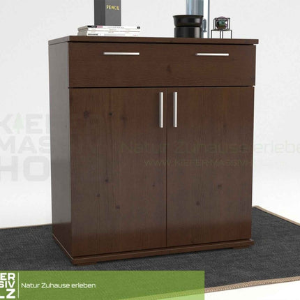 SEO. Nobis Kommode 100% Bio Kiefer | Sideboard mit 1-Schublade und 2-Türen | 90cm hoch - Nussbaum Linkreich