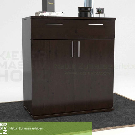 SEO. Nobis Kommode 100% Bio Kiefer | Sideboard mit 1-Schublade und 2-Türen | 90cm hoch - Wenge Linkreich