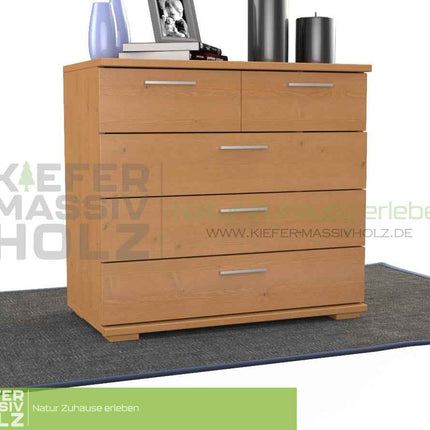 SEO. Nobis Kommode 100% Bio Kiefer | Sideboard mit 5 Schubladen aus massivem Holz - Capuccino Linkreich