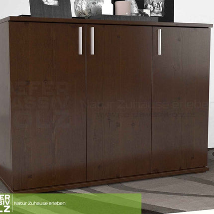 SEO. Nobis Kommode 120 Bio Kiefer | 3-türiges Sideboard aus 100% massivem Kiefernholz - Nussbaum Linkreich