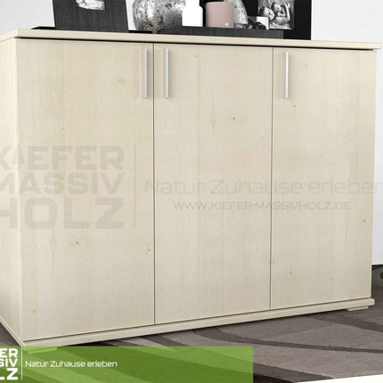 SEO. Nobis Kommode 120 Bio Kiefer | 3-türiges Sideboard aus 100% massivem Kiefernholz - Weiss Linkreich