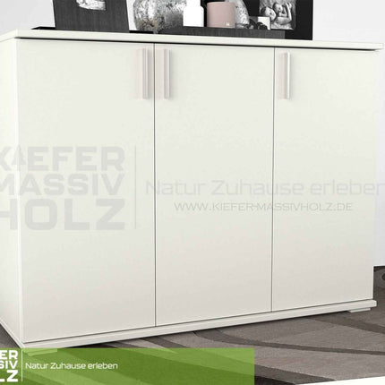 SEO. Nobis Kommode 120 Bio Kiefer | 3-türiges Sideboard aus 100% massivem Kiefernholz - Schneeweiss Linkreich