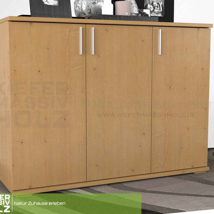 SEO. Nobis Kommode 120 Bio Kiefer | 3-türiges Sideboard aus 100% massivem Kiefernholz - Capuccino Linkreich