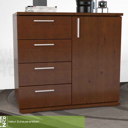 SEO. Nobis Kommode aus Bio Kiefer Massivholz | Sideboard mit 4 kleinen Schubladen und 1 Tür - Kolonial Linkreich