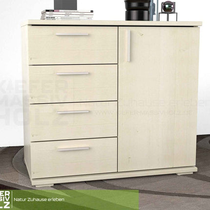 SEO. Nobis Kommode aus Bio Kiefer Massivholz | Sideboard mit 4 kleinen Schubladen und 1 Tür - Weiss Linkreich
