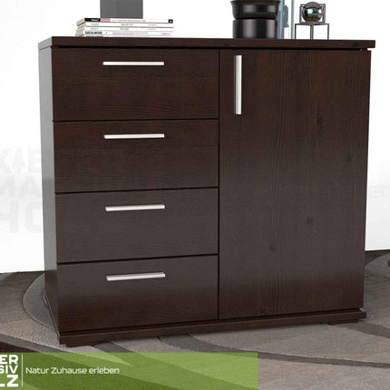 SEO. Nobis Kommode aus Bio Kiefer Massivholz | Sideboard mit 4 kleinen Schubladen und 1 Tür - Wenge Linkreich