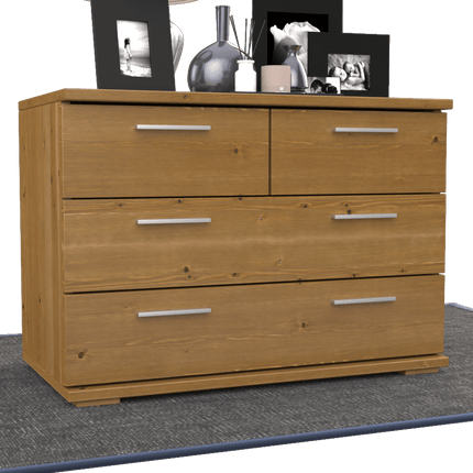 SEO. Nobis Kommode aus Bio Kiefer | Sideboard | Anrichte mit 4 Schubladen | 57 cm hoch | 100% Massivholz - Antik Kiefer Linkreich