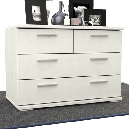 SEO. Nobis Kommode aus Bio Kiefer | Sideboard | Anrichte mit 4 Schubladen | 57 cm hoch | 100% Massivholz - Weiss Linkreich