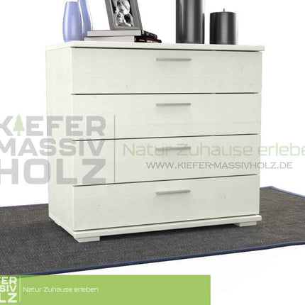 SEO. Nobis Kommode aus Kiefer Massivholz | Sideboard Anrichte mit 4 Schubladen aus 100% Bio Holz - Weiss Linkreich