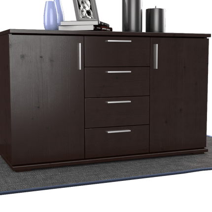 SEO. Nobis Kommode aus Massivholz | Sideboard mit 4 Schubladen und 2 Türen | 100% Bio Kiefer Massivholz - Wenge Linkreich
