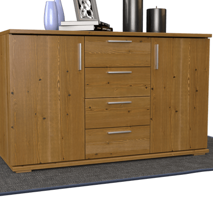 SEO. Nobis Kommode aus Massivholz | Sideboard mit 4 Schubladen und 2 Türen | 100% Bio Kiefer Massivholz - Antik Kiefer Linkreich