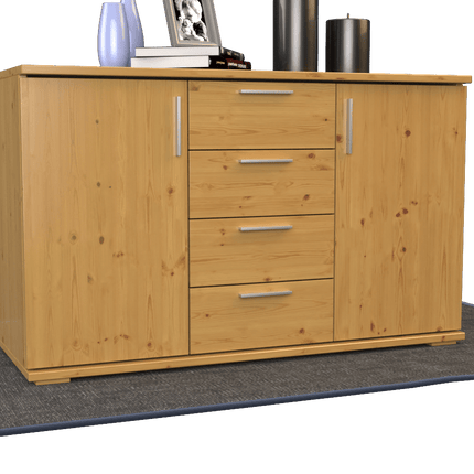 SEO. Nobis Kommode aus Massivholz | Sideboard mit 4 Schubladen und 2 Türen | 100% Bio Kiefer Massivholz - Natur Linkreich