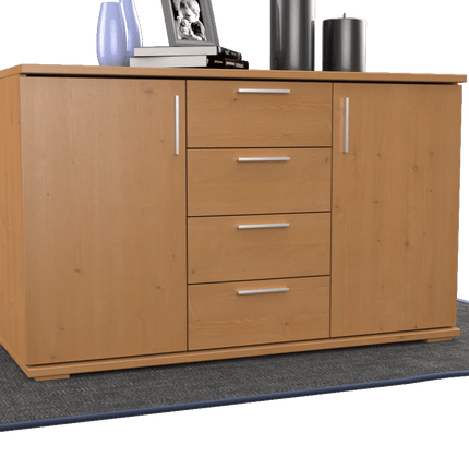 SEO. Nobis Kommode aus Massivholz | Sideboard mit 4 Schubladen und 2 Türen | 100% Bio Kiefer Massivholz - Capuccino Linkreich