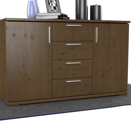 SEO. Nobis Kommode aus Massivholz | Sideboard mit 4 Schubladen und 2 Türen | 100% Bio Kiefer Massivholz - Nussbaum Linkreich