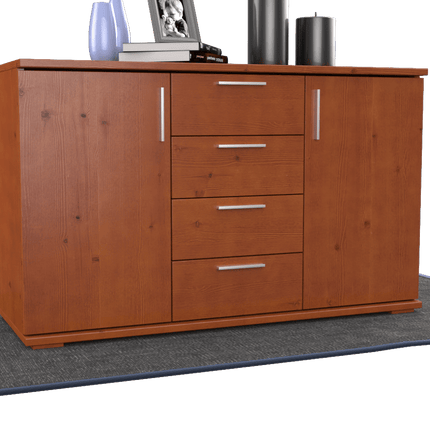 SEO. Nobis Kommode aus Massivholz | Sideboard mit 4 Schubladen und 2 Türen | 100% Bio Kiefer Massivholz - Kirsch Linkreich