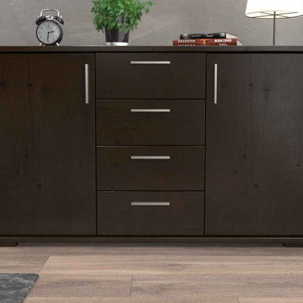 SEO. Nobis Kommode aus Massivholz | Sideboard mit 4 Schubladen und 2 Türen | 100% Bio Kiefer Massivholz - Schneeweiss Linkreich