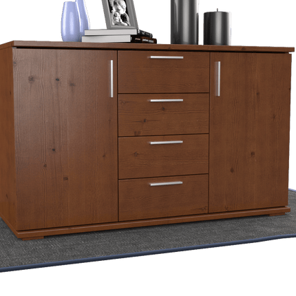 SEO. Nobis Kommode aus Massivholz | Sideboard mit 4 Schubladen und 2 Türen | 100% Bio Kiefer Massivholz - Kolonial Linkreich