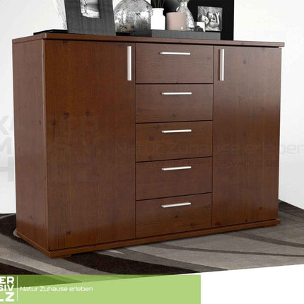 SEO. Nobis Kommode Bio Kiefer Massivholz 120-er | 5-Schubladen Sideboard | 2-Türig Anrichte - Kolonial Linkreich