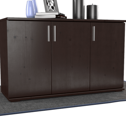 SEO. Nobis Kommode Bio Kiefer Massivholz | 3-Türig Sideboard mit Regalböden aus 100% Bio Kiefer - Wenge Linkreich