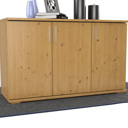 SEO. Nobis Kommode Bio Kiefer Massivholz | 3-Türig Sideboard mit Regalböden aus 100% Bio Kiefer - Natur Linkreich
