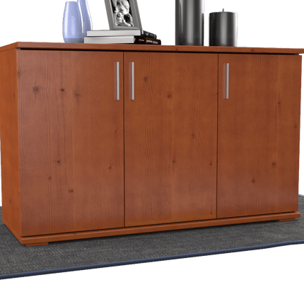 SEO. Nobis Kommode Bio Kiefer Massivholz | 3-Türig Sideboard mit Regalböden aus 100% Bio Kiefer - Kirsch Linkreich