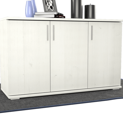SEO. Nobis Kommode Bio Kiefer Massivholz | 3-Türig Sideboard mit Regalböden aus 100% Bio Kiefer - Weiss Linkreich