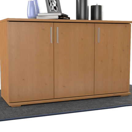 SEO. Nobis Kommode Bio Kiefer Massivholz | 3-Türig Sideboard mit Regalböden aus 100% Bio Kiefer - Capuccino Linkreich