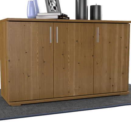 SEO. Nobis Kommode Bio Kiefer Massivholz | 3-Türig Sideboard mit Regalböden aus 100% Bio Kiefer - Antik Kiefer Linkreich