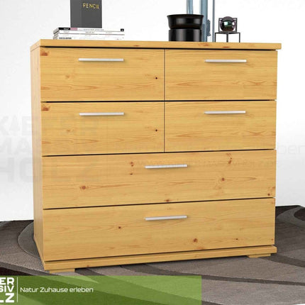 SEO. Nobis Kommode Bio Kiefer Massivholz | Sideboard mit 4 kleinen und 2 großen Schubladen | Anrichte aus 100% Bio Kiefer - Natur Linkreich