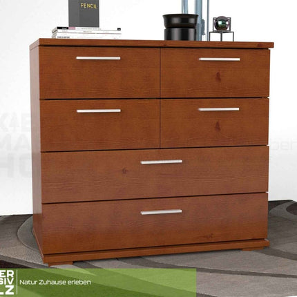 SEO. Nobis Kommode Bio Kiefer Massivholz | Sideboard mit 4 kleinen und 2 großen Schubladen | Anrichte aus 100% Bio Kiefer - Kirsch Linkreich