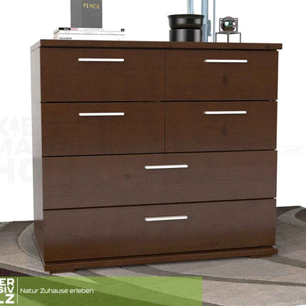SEO. Nobis Kommode Bio Kiefer Massivholz | Sideboard mit 4 kleinen und 2 großen Schubladen | Anrichte aus 100% Bio Kiefer - Nussbaum Linkreich