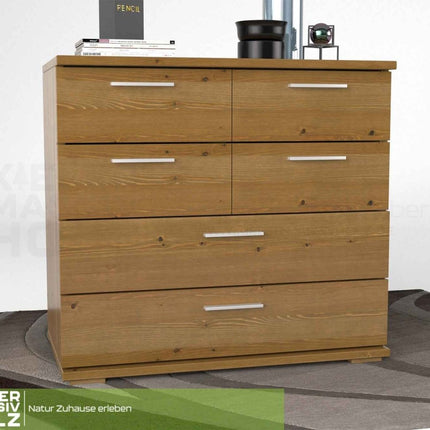 SEO. Nobis Kommode Bio Kiefer Massivholz | Sideboard mit 4 kleinen und 2 großen Schubladen | Anrichte aus 100% Bio Kiefer - Antik Kiefer Linkreich